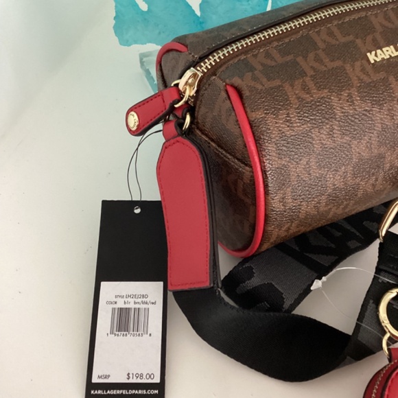 NWT KARL LAGERFELD CROSSBODY BROWN LOGO BAG W RED HEART COIN PURSE - Picture 9 of 13